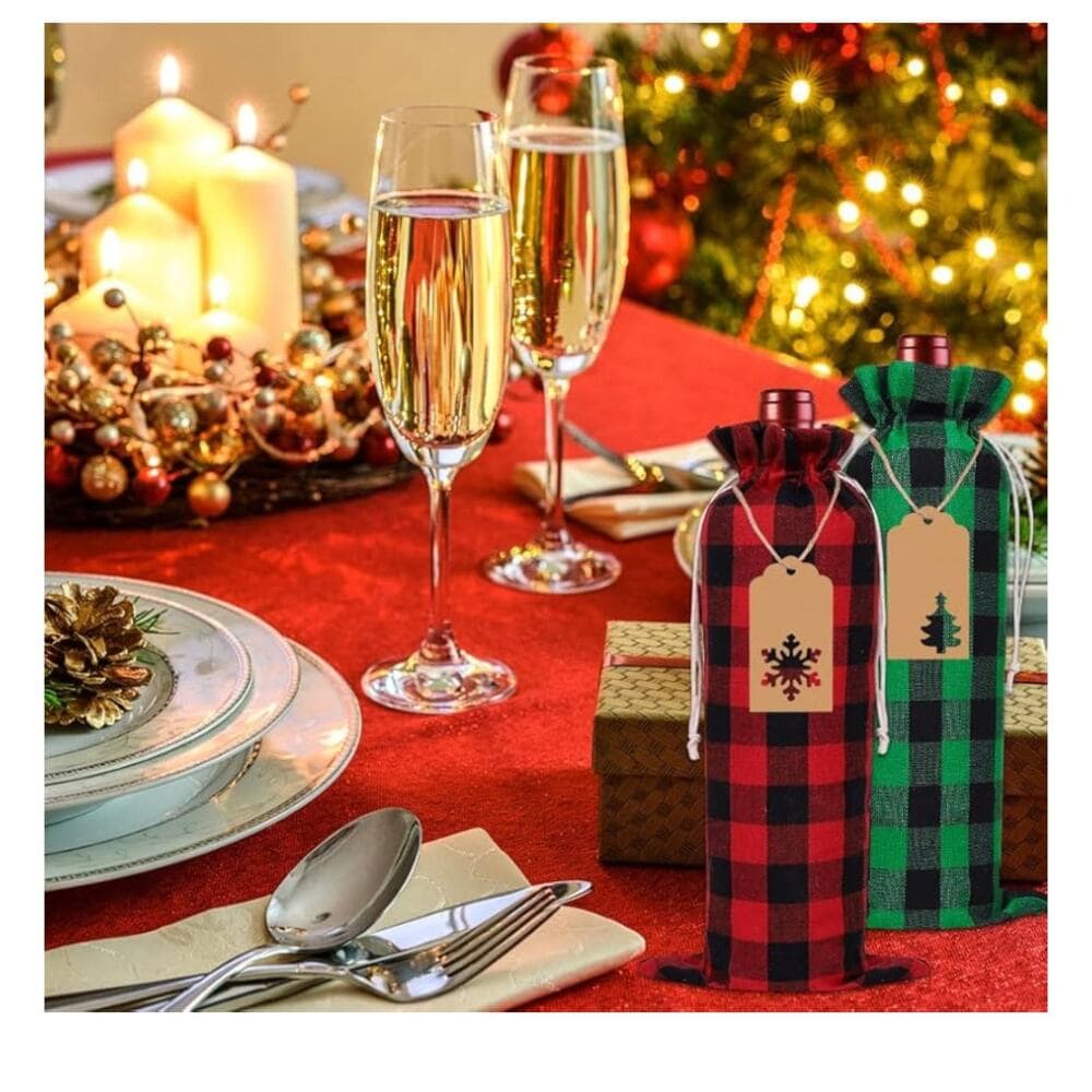 12 Christmas Wine Burlap Bags! Perfect for adding a rustic touch - Thumbnail 3