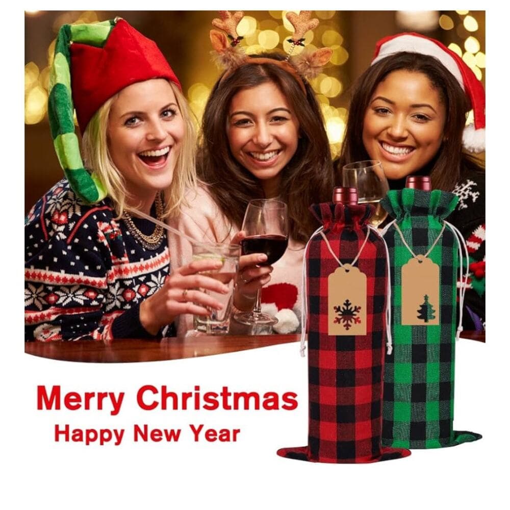 12 Christmas Wine Burlap Bags! Perfect for adding a rustic touch - Thumbnail 6