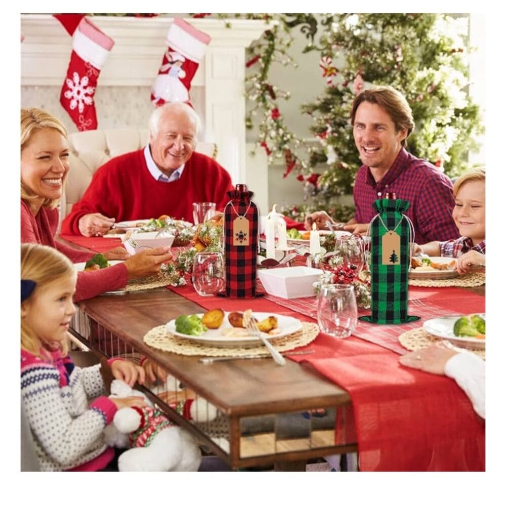 12 Christmas Wine Burlap Bags! Perfect for adding a rustic touch - Thumbnail 5