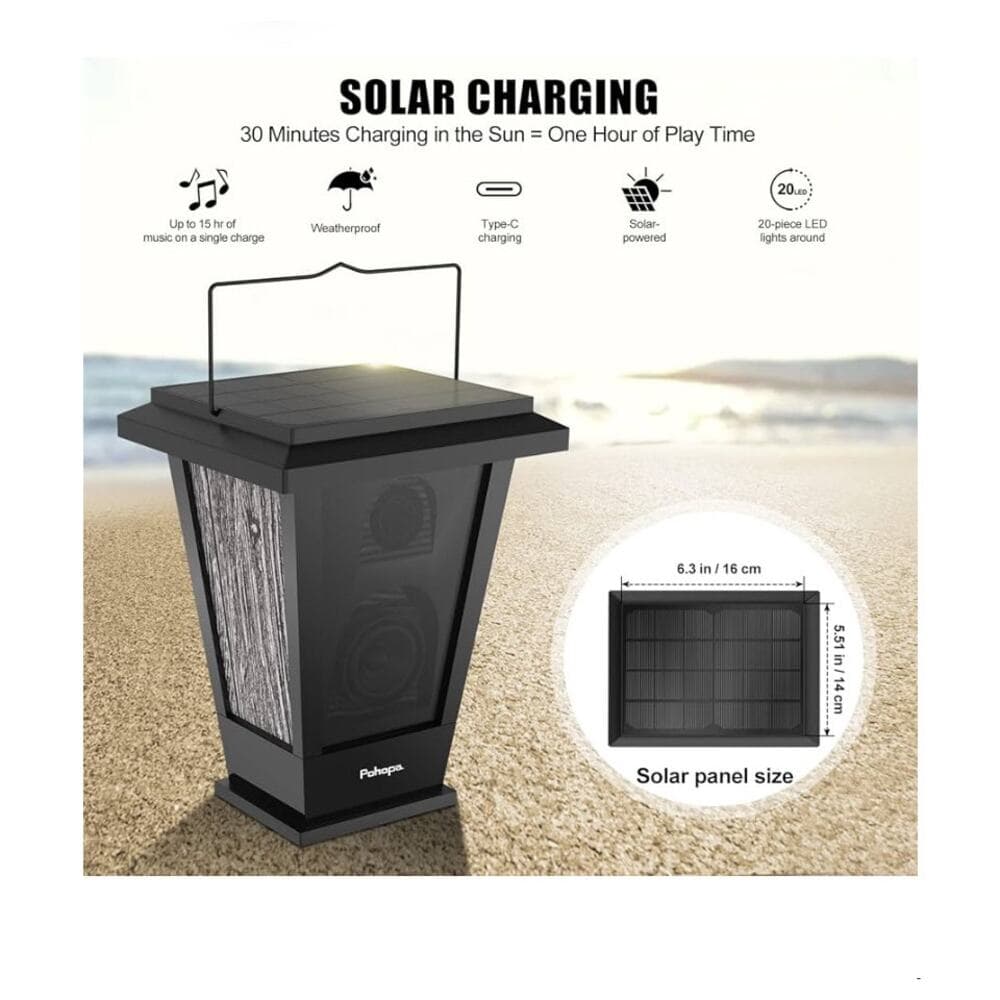 pohopa Bluetooth Speakers Waterproof, Solar Powered 2 Pack LED Lights Black - Thumbnail 2