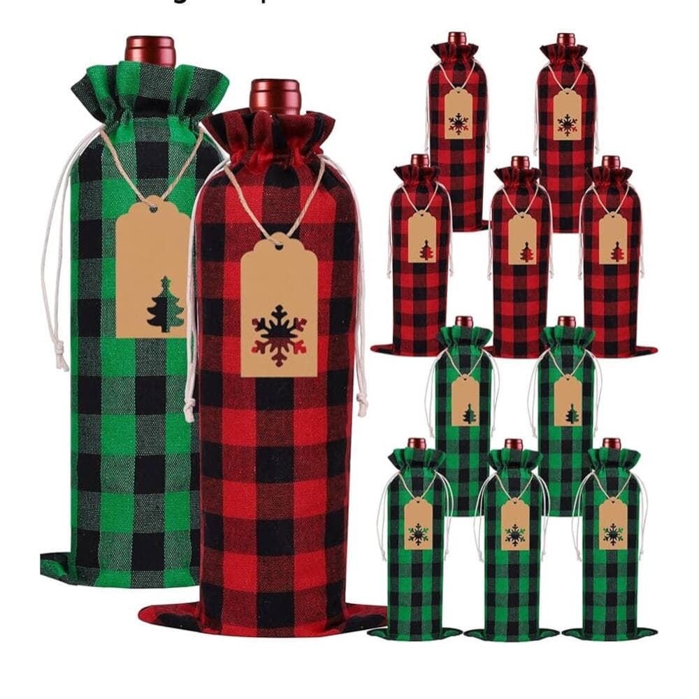 12 Christmas Wine Burlap Bags! Perfect for adding a rustic touch - Thumbnail 9
