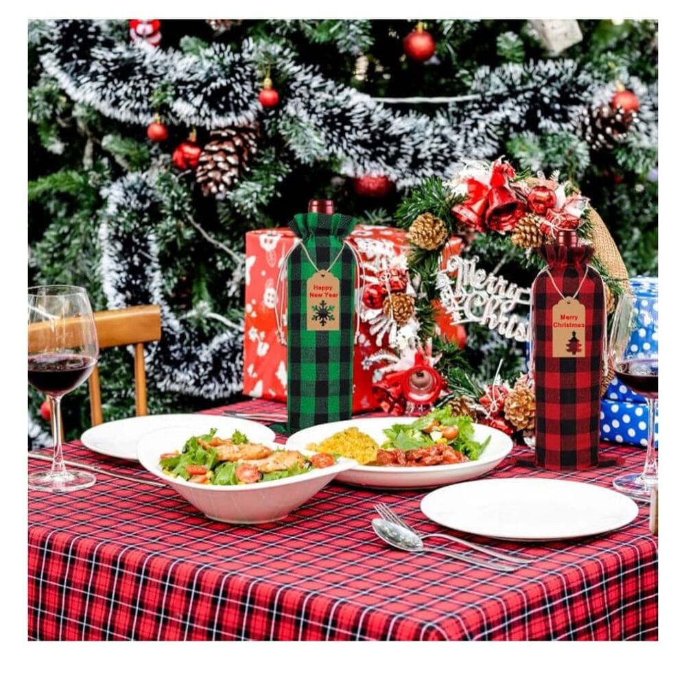 12 Christmas Wine Burlap Bags! Perfect for adding a rustic touch - Thumbnail 4