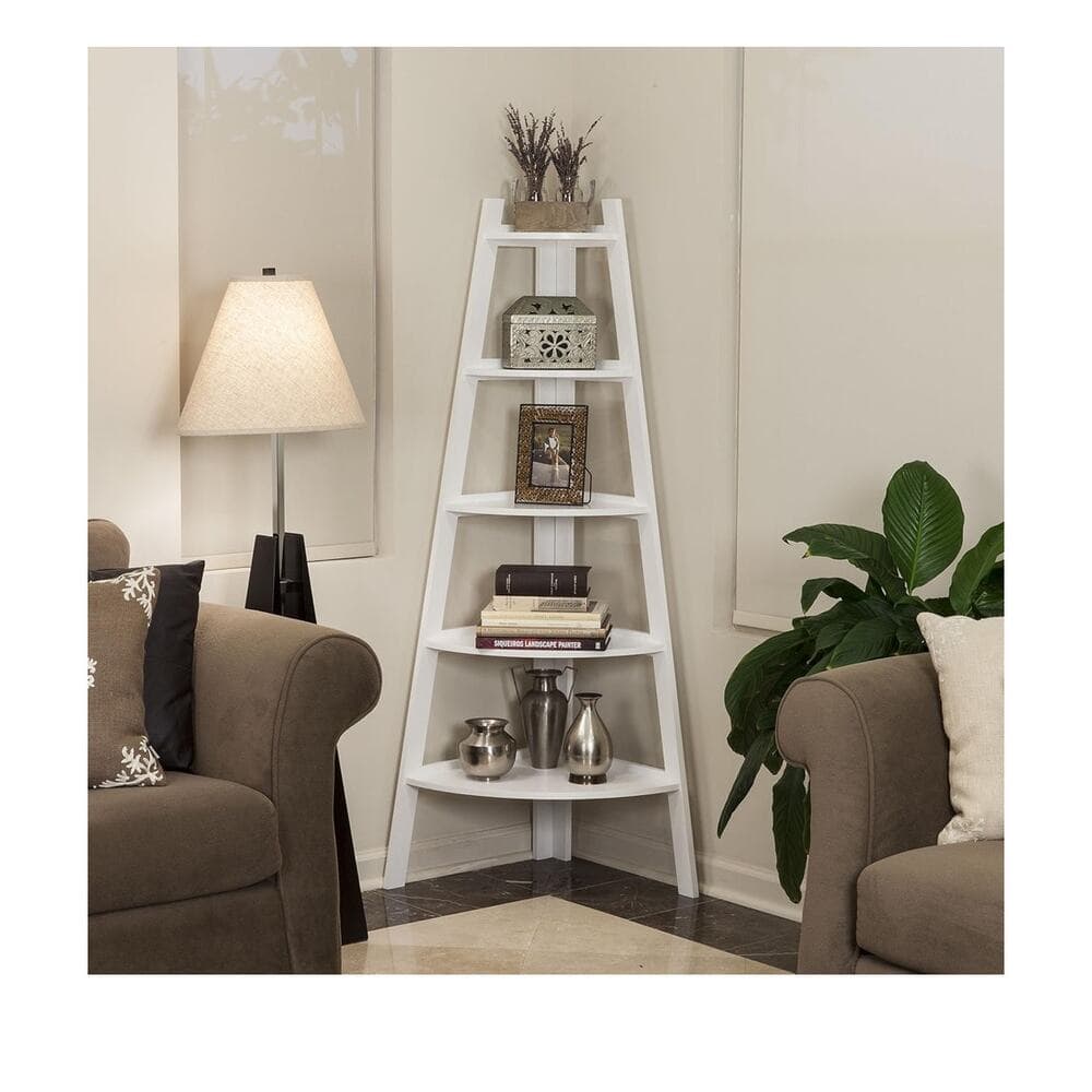 5-Tier Pyramid Corner Ladder Display Shelving Unit/Bookshelf (White) - Thumbnail 3