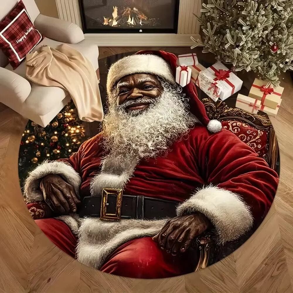 Santa Claus Pattern Round Floor Mat for Living Room, Coffee Table, Bedroom - Thumbnail 2
