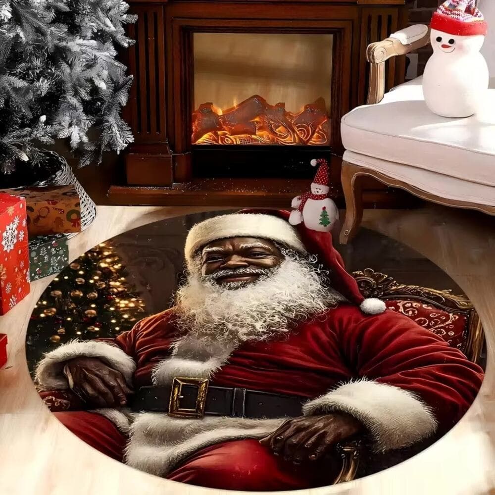 Santa Claus Pattern Round Floor Mat for Living Room, Coffee Table, Bedroom - Thumbnail 5
