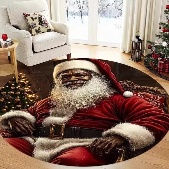 Santa Claus Pattern Round Floor Mat for Living Room, Coffee Table, Bedroom - Thumbnail 9