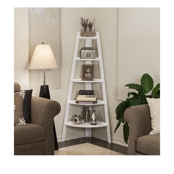 5-Tier Pyramid Corner Ladder Display Shelving Unit/Bookshelf (White) - Thumbnail 4
