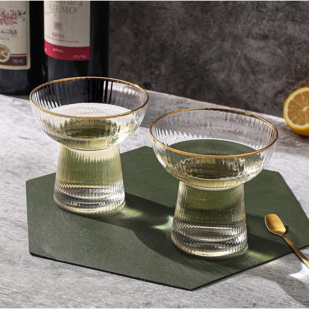 Lysenn Stemless Margarita Glasses Set of 2 – 10 oz Gold Rim - Thumbnail 9