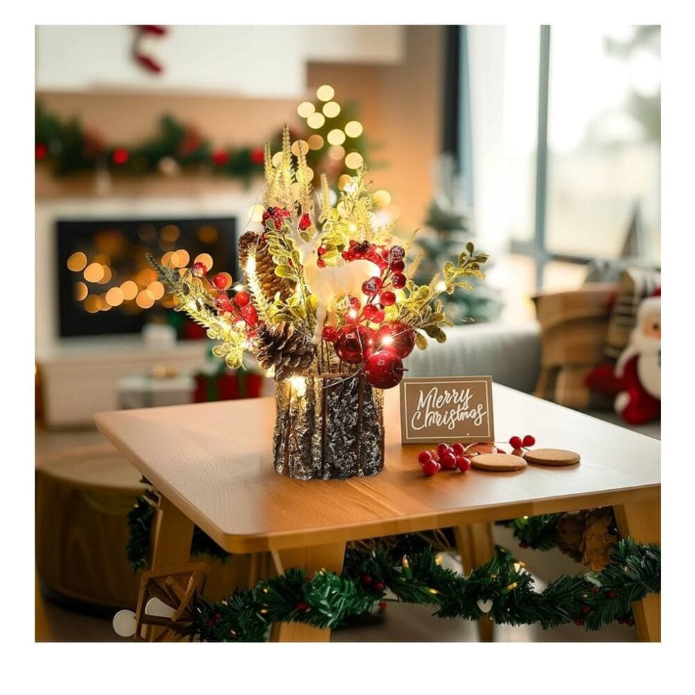 Xmas Decor Small Christmas Tree with Lights - Artificial Tabletop Lighted - Thumbnail 3
