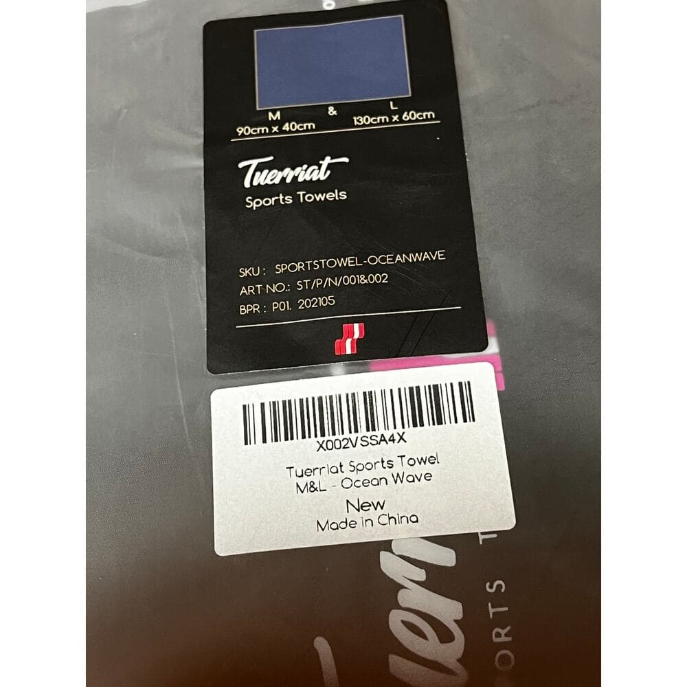 2 Tuerriat Sports Towels Blue New 90cm X 40cm Medium & 130cm X 60cm Large - Thumbnail 7