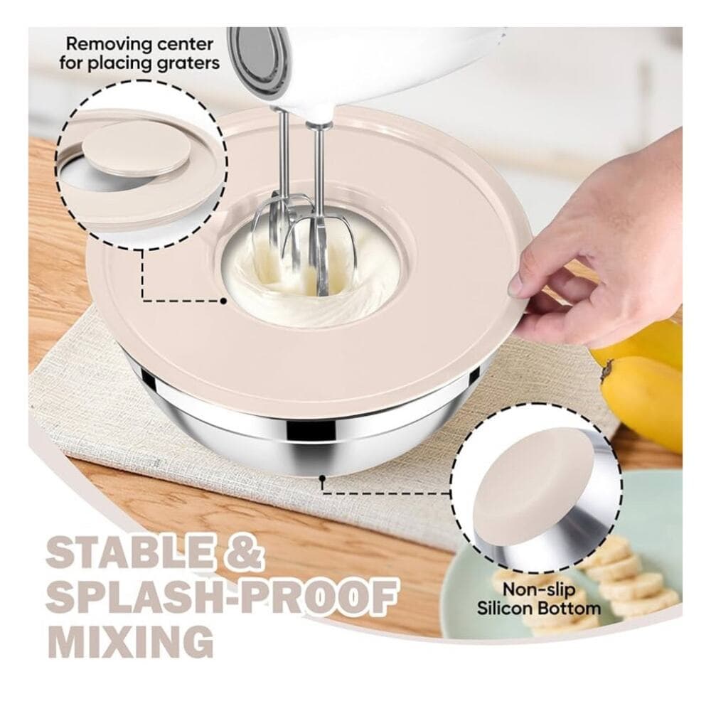 E-far 25PCS for Cooking, Serving, Food Storage, 4.6/2.6/2/1.5/1/0.7QT - Khaki - Thumbnail 3