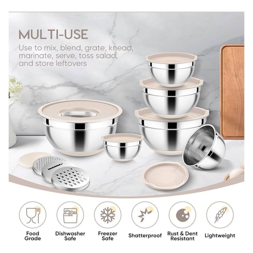 E-far 25PCS for Cooking, Serving, Food Storage, 4.6/2.6/2/1.5/1/0.7QT - Khaki - Thumbnail 6