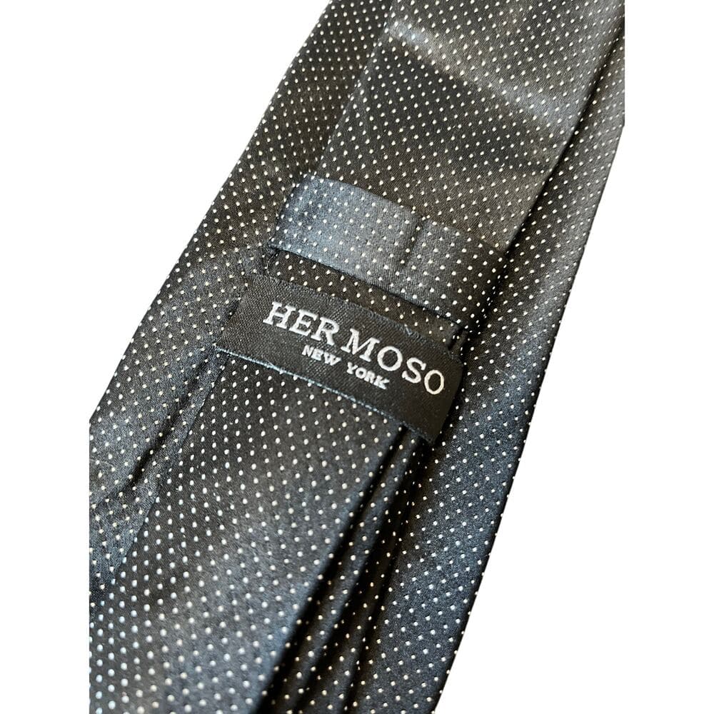 Her Moso Black Men’s Tie With White dot on it - Thumbnail 3