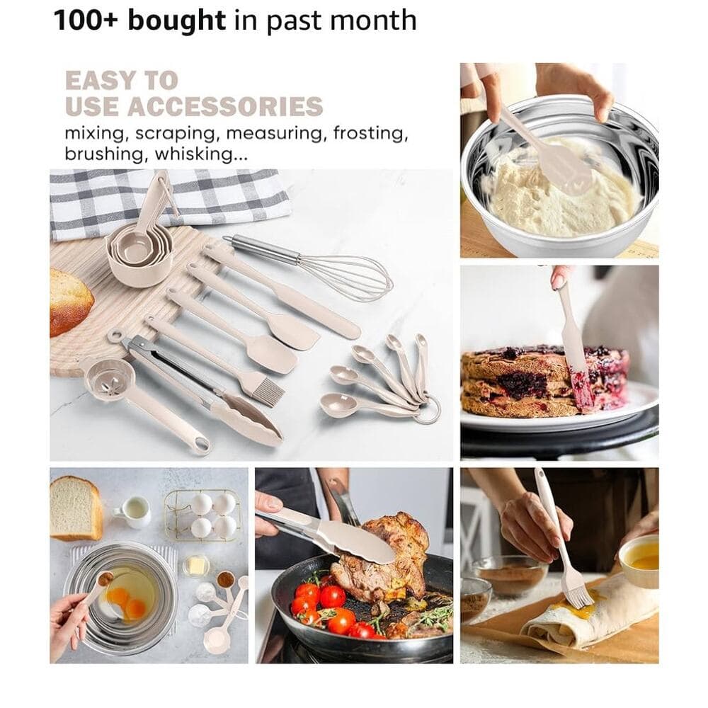 E-far 25PCS for Cooking, Serving, Food Storage, 4.6/2.6/2/1.5/1/0.7QT - Khaki - Thumbnail 4