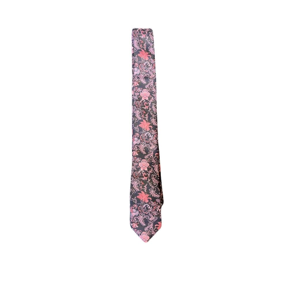 Top Man Men’s Tie Black With Pink Flowers - Thumbnail 5