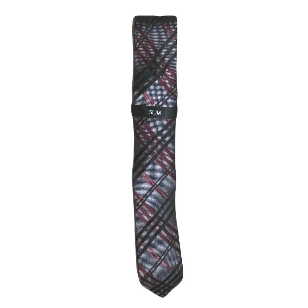 Bloomingdale’s Men’s Tie Grey With Red & Black Strips - Thumbnail 5