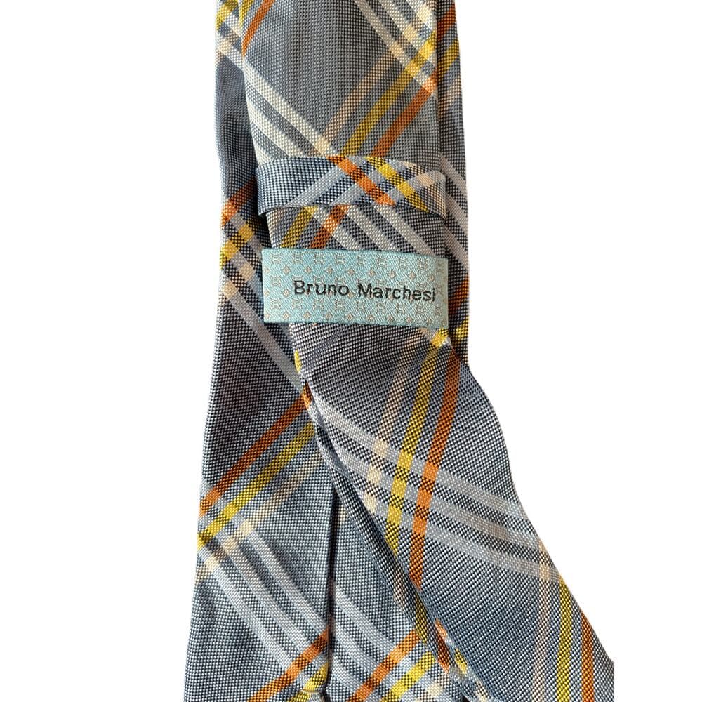 Bruno Marchesi Blue Men’s Tie With Yellow/Orange Stripes - Thumbnail 2
