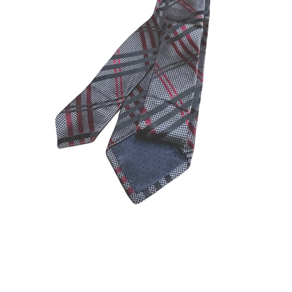 Bloomingdale’s Men’s Tie Grey With Red & Black Strips - Thumbnail 3