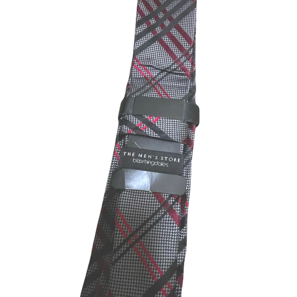 Bloomingdale’s Men’s Tie Grey With Red & Black Strips - Thumbnail 2