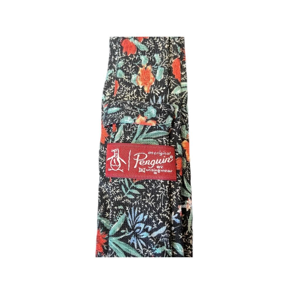 Penguin Men’s Tie Black With Red Flowers - Thumbnail 2