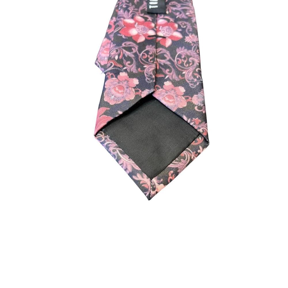 Top Man Men’s Tie Black With Pink Flowers - Thumbnail 3
