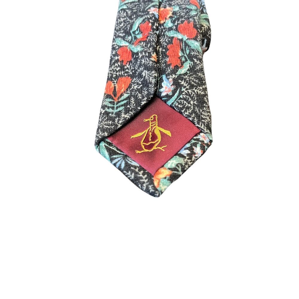 Penguin Men’s Tie Black With Red Flowers - Thumbnail 3