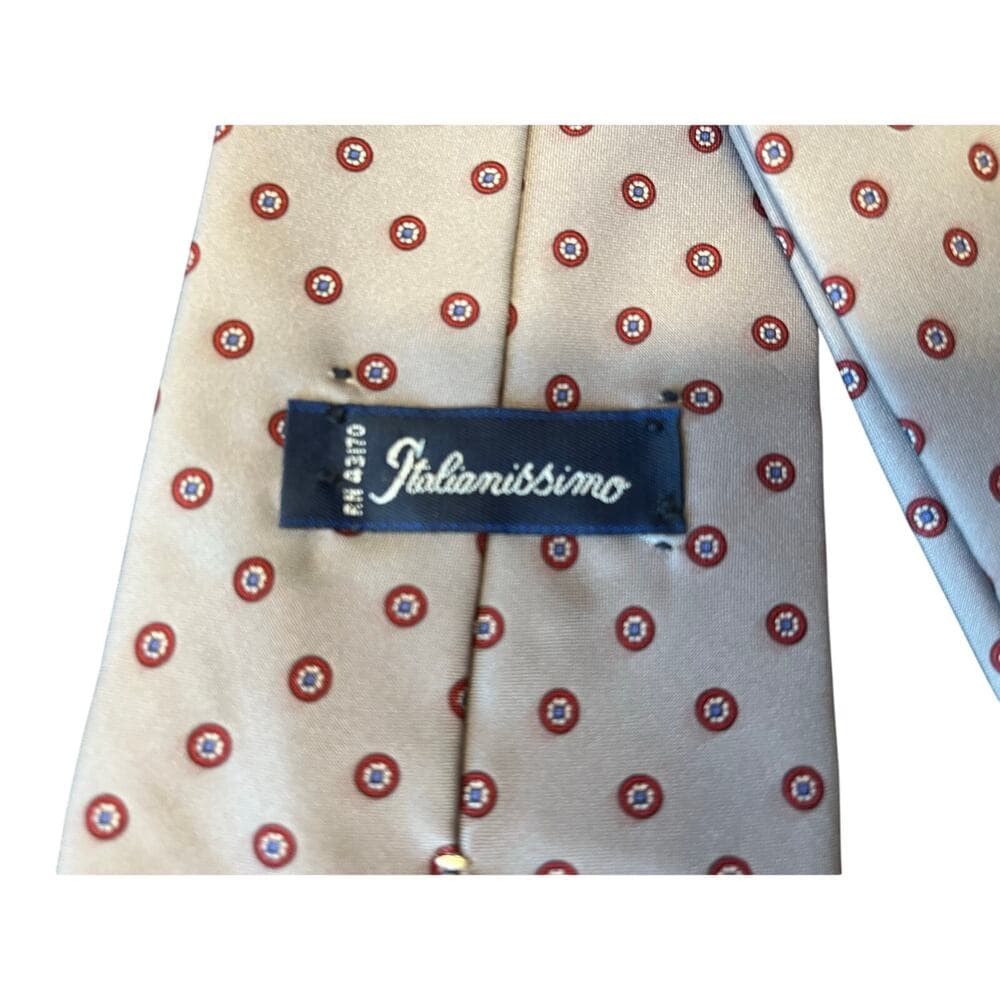 Italianissimo Men’s Tie Grey With Red Circle Designs On It RN 43170 - Thumbnail 3