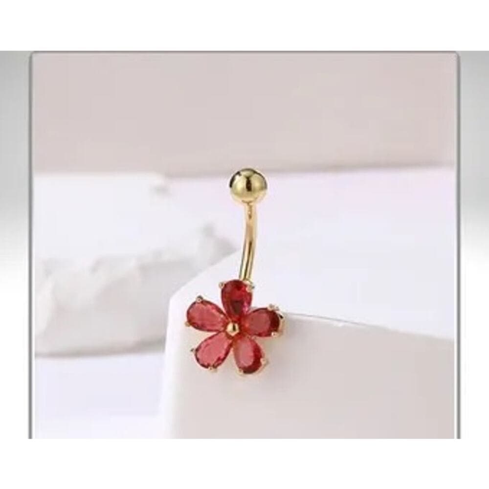 Red Flower Belly Button Ring - Thumbnail 3