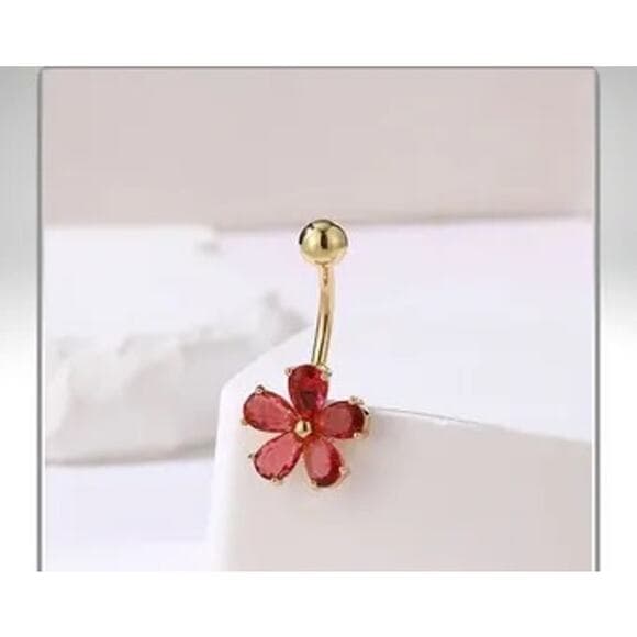Red Flower Belly Button Ring - Thumbnail 4