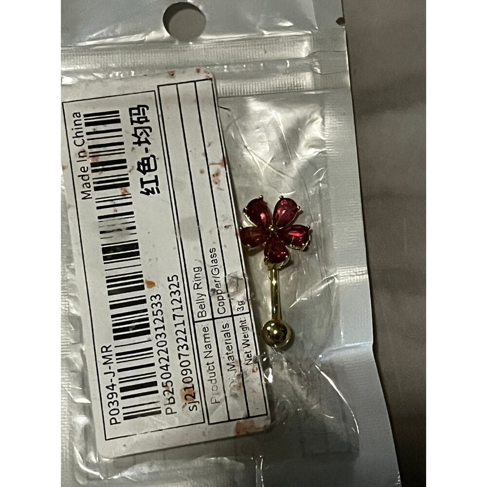 Red Flower Belly Button Ring