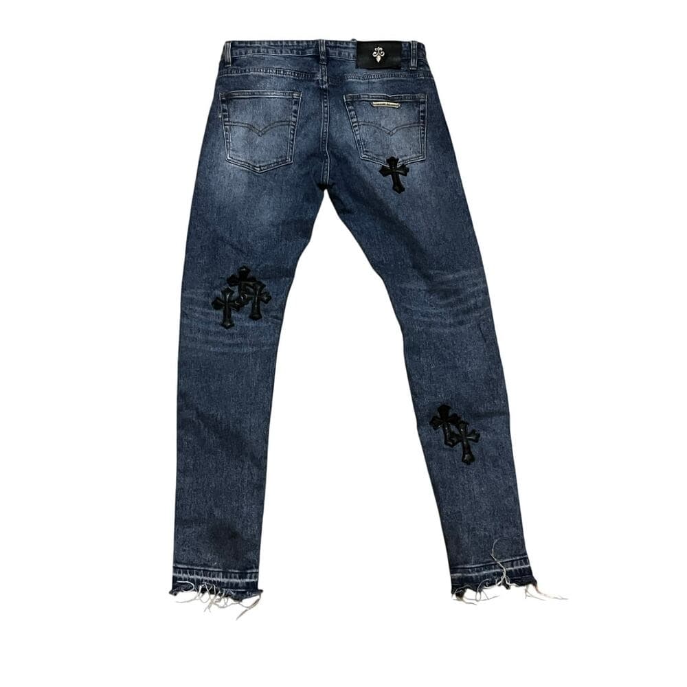 Men’s Blue Jeans With Black Crosses On Them - Thumbnail 4