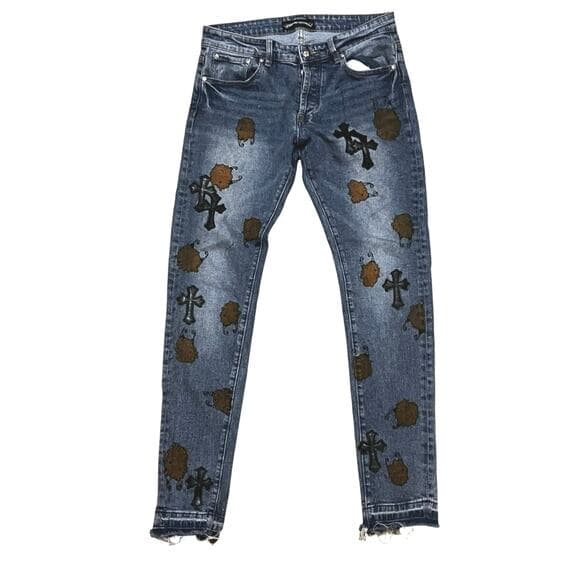 Men’s Blue Jeans With Black Crosses On Them - Thumbnail 8