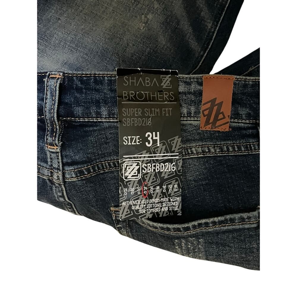 Shaba Z Brothers Men’s Jeans Size 34 With Dark Blue patches on The Legs - Thumbnail 4