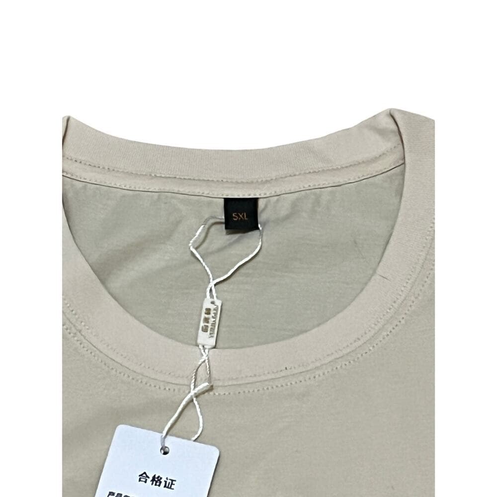 Beige Short Sleeve T-shirt Size 5XL - Thumbnail 2