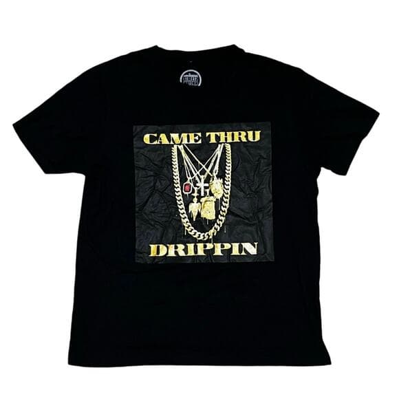 Come Thru Drippin Black Men’s T-Shirt With Gold Words - Thumbnail 7