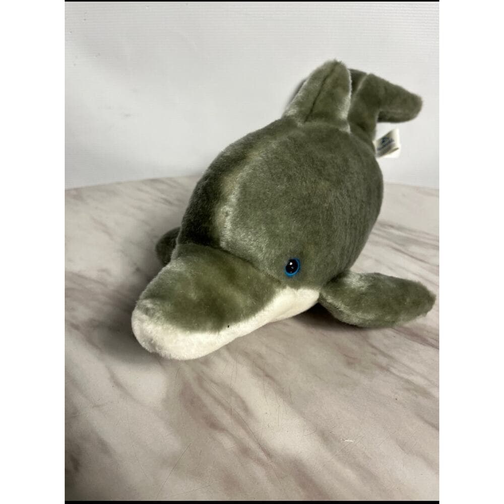 Vintage Sea World Large 15" Dolphin Plush Stuffed Animal Gray Blue Eyes - Thumbnail 2