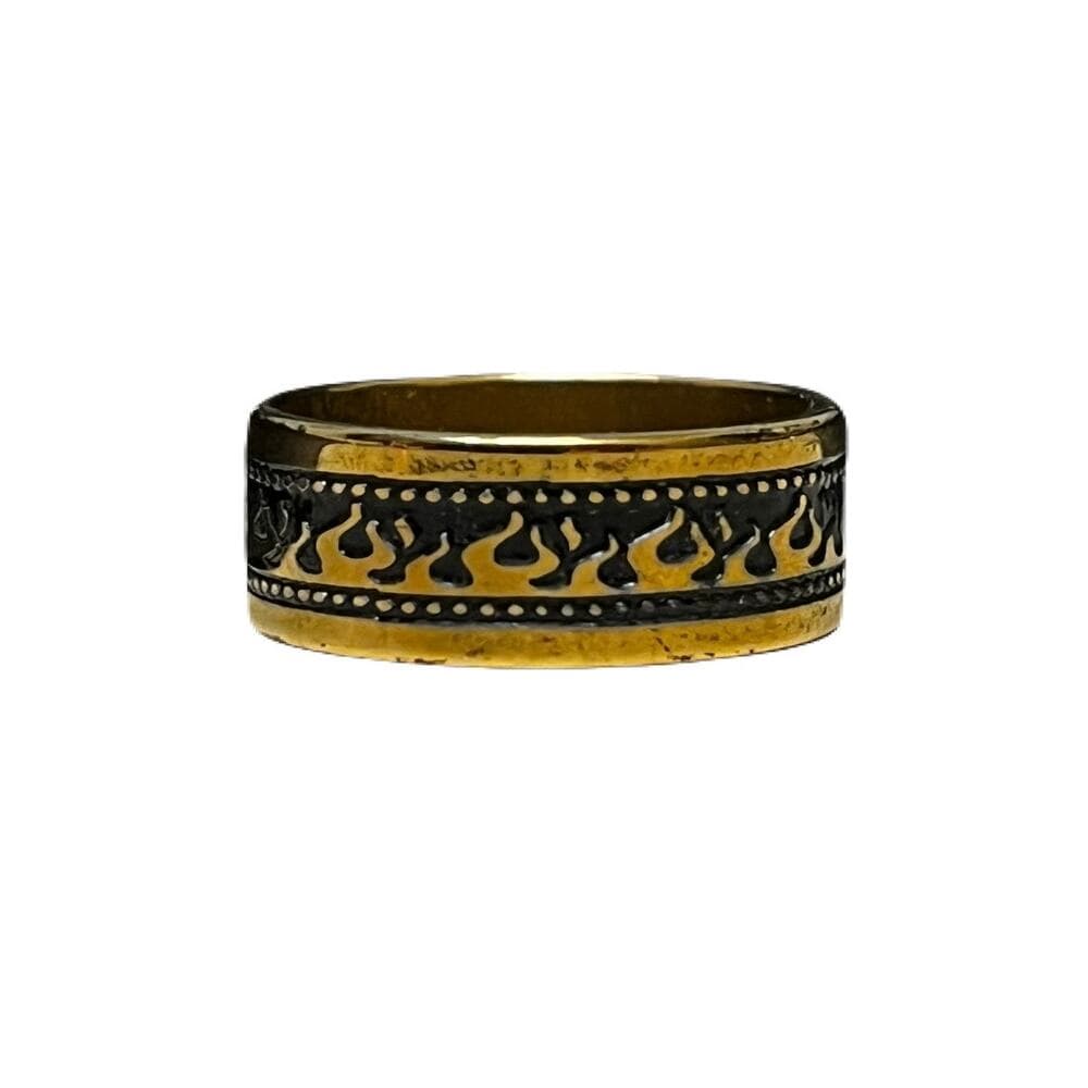 Gold & Black Stainless Steel Ring With Gold Flames On It Size 18 - Thumbnail 5
