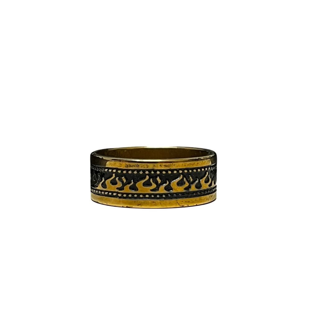 Gold & Black Stainless Steel Ring With Gold Flames On It Size 18 - Thumbnail 3