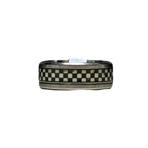 Checkered Sliver Ring Stainless Steel Size 18 - Thumbnail 5