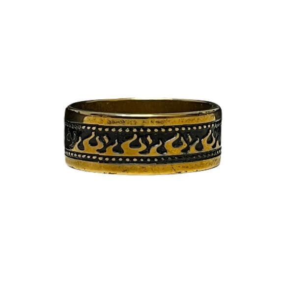Gold & Black Stainless Steel Ring With Gold Flames On It Size 18 - Thumbnail 6