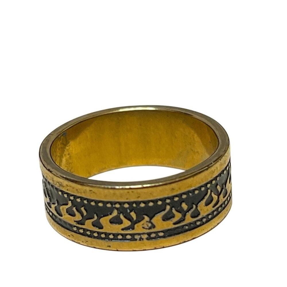 Gold & Black Stainless Steel Ring With Gold Flames On It Size 18 - Thumbnail 2