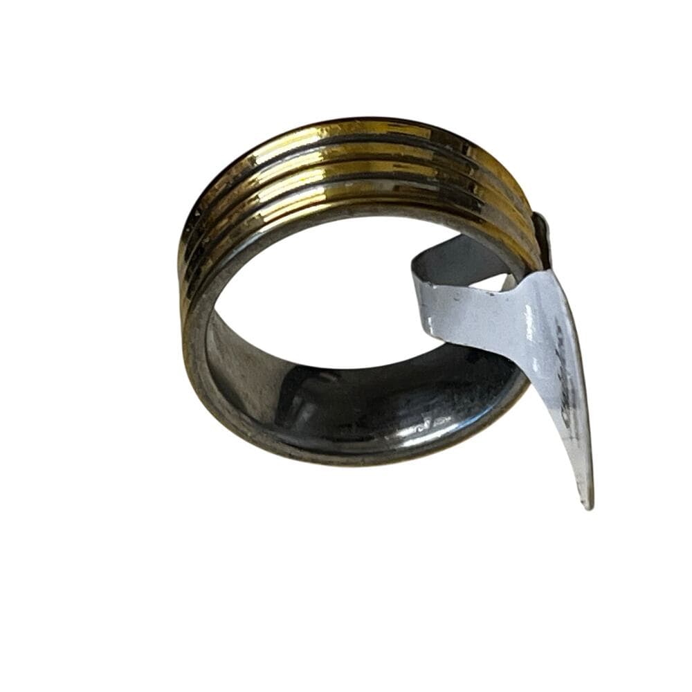 Gold Stainless Steel Ring With Stripes On It Size 18 - Thumbnail 2