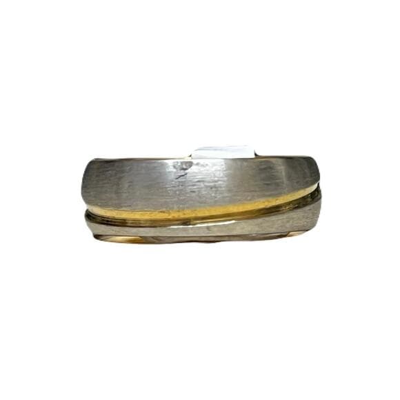 Sliver Stainless Steel With Gold Stripes around The Ring Size 16 - Thumbnail 5
