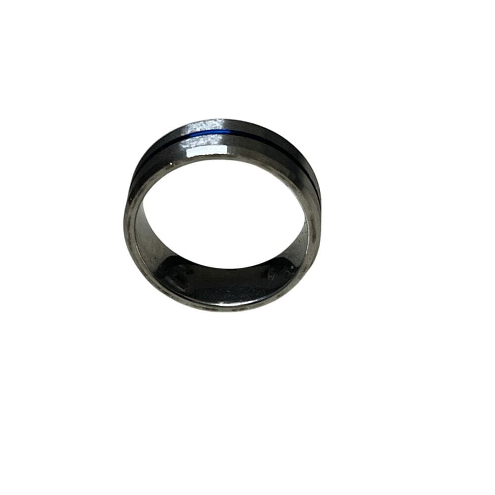 Sliver Stainless Steel Ring With 1 Blue Strip In The Middle Of It Size 19 - Thumbnail 2