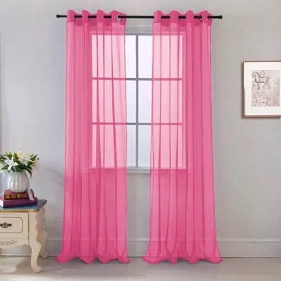 2 Demi-Bright rose 8 Grommet Plaid Sheer Panel 54” X 90” ( 138 cm -229 cm ) - Thumbnail 5