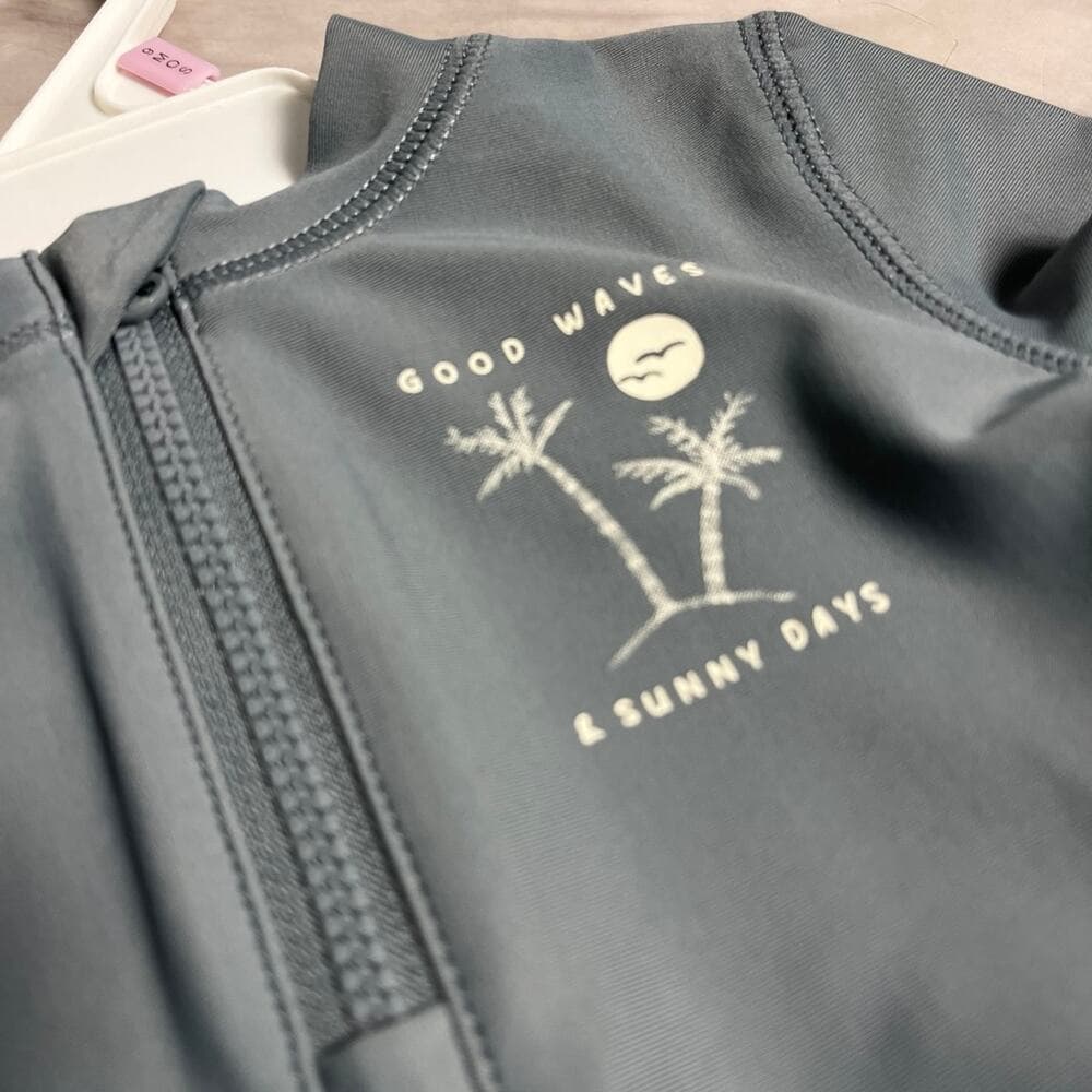 Baby 3-Piece Long-Sleeve Rashguard, Swim Trunk & Swim Hat Set - Grey/Blue - Thumbnail 3