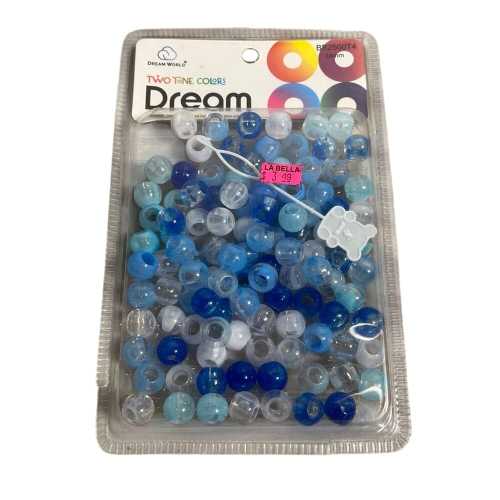 DREAM WORLD - Two Tone Colors Medium Hair Beads Clear Blue 100 PIECES (BR2500BL) - Thumbnail 2