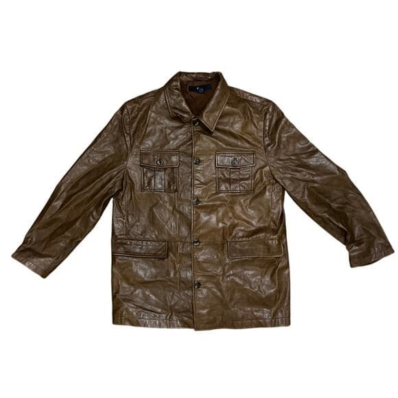 Gap Women’s Leather Brown Long Jacket Size Large - Thumbnail 5