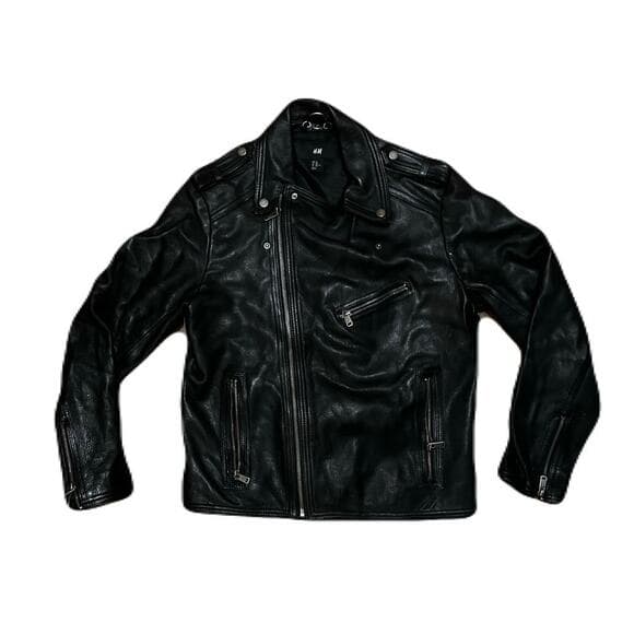 H & M Women’s Black Biker Leather Heavy Jacket Size 42R/ Large - Thumbnail 5