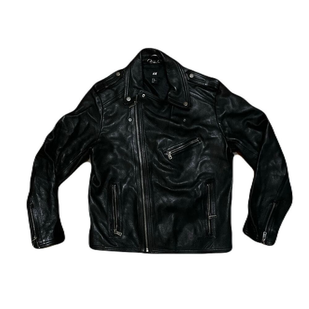 H & M Women’s Black Biker Leather Heavy Jacket Size 42R/ Large - Thumbnail 4